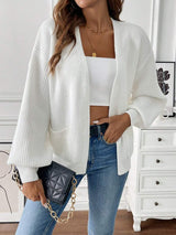 Women’s Cardigan Open Front Ribbed Texture Front Pockets – Weekend Coffee Runs