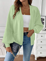 Women’s Cardigan Open Front Ribbed Texture Front Pockets – Weekend Coffee Runs