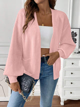 Women’s Cardigan Open Front Ribbed Texture Front Pockets – Weekend Coffee Runs