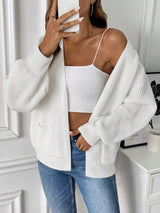 Women’s Cardigan Open Front Ribbed Texture Front Pockets – Weekend Coffee Runs