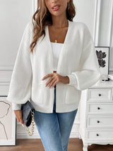 Women’s Cardigan Open Front Ribbed Texture Front Pockets – Weekend Coffee Runs
