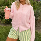 Women's Cardigan Oversized Dropped Shoulder Button Front - Casual