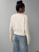 Women’s Cardigan Round Neck Button Front Ribbed Trim – Café Visits