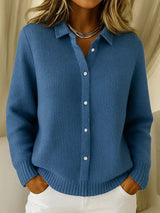 Women's Cardigan Shirt Collar Button Front Long Sleeve Ribbed Trim – Campus Errands