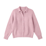 Women's Cardigan Shirt Collar Button Front Long Sleeve Ribbed Trim – Campus Errands
