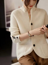 Women's Cardigan Stand Collar Button Front Patch Pockets – Market Stroll