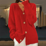 Women’s Cardigan V-Neck Button Front Diamond Knit Detail – Bookstore Visits