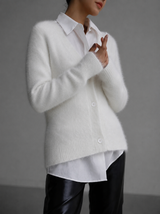 Women's Cardigan V Neck Button Front Long Sleeve Ribbed Trim – Office Days