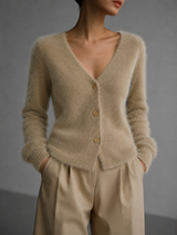 Women's Cardigan V Neck Button Front Long Sleeve Ribbed Trim – Office Days