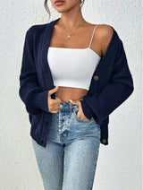 Women's Cardigan V Neck Button Front Ribbed Knit Long Sleeve – Coffee Meetup