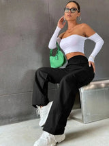 Women's Cargo Pants Gathered Waist Wide Leg Pocket – Weekend Wear