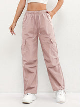 Women's Cargo Parachute Pants Wide Leg Drawstring – Casual Street Style