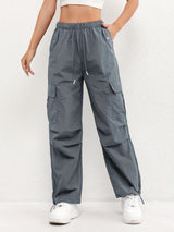 Women's Cargo Parachute Pants Wide Leg Drawstring – Casual Street Style