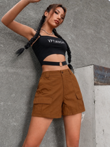 Women's Cargo Shorts Button Waist Side Flap Pockets – Travel Day