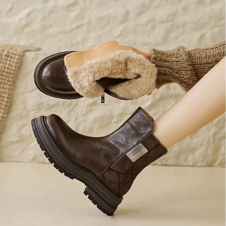 Women's Chelsea Ankle Boots Faux Fur Lined Side Zip – Cold Weather Style