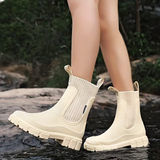 Women's Chelsea Rain Ankle Boots Ribbed Side Panels Lug Sole – Rainy Day Errands
