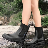 Women's Chelsea Rain Ankle Boots Ribbed Side Panels Lug Sole – Rainy Day Errands