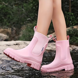 Women's Chelsea Rain Ankle Boots Ribbed Side Panels Lug Sole – Rainy Day Errands