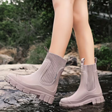Women's Chelsea Rain Ankle Boots Ribbed Side Panels Lug Sole – Rainy Day Errands