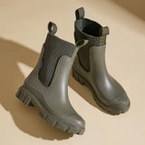 Women's Chelsea Rain Ankle Boots Ribbed Side Panels Lug Sole – Rainy Day Errands