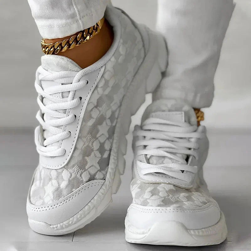 Women's Chunky Sneakers Abstract Print Lace-Up – Casual Everyday