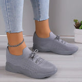 Women's Chunky Sneakers Textured Knit Lace Up Thick Sole Low Cut – Casual Street-style