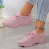 Women's Chunky Sneakers Textured Knit Lace Up Thick Sole Low Cut – Casual Street-style