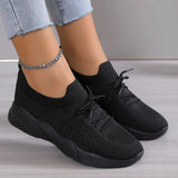 Women's Chunky Sneakers Textured Knit Lace Up Thick Sole Low Cut – Casual Street-style