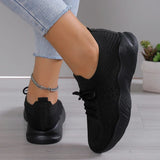 Women's Chunky Sneakers Textured Knit Lace Up Thick Sole Low Cut – Casual Street-style