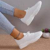 Women's Chunky Sneakers Textured Knit Lace Up Thick Sole Low Cut – Casual Street-style