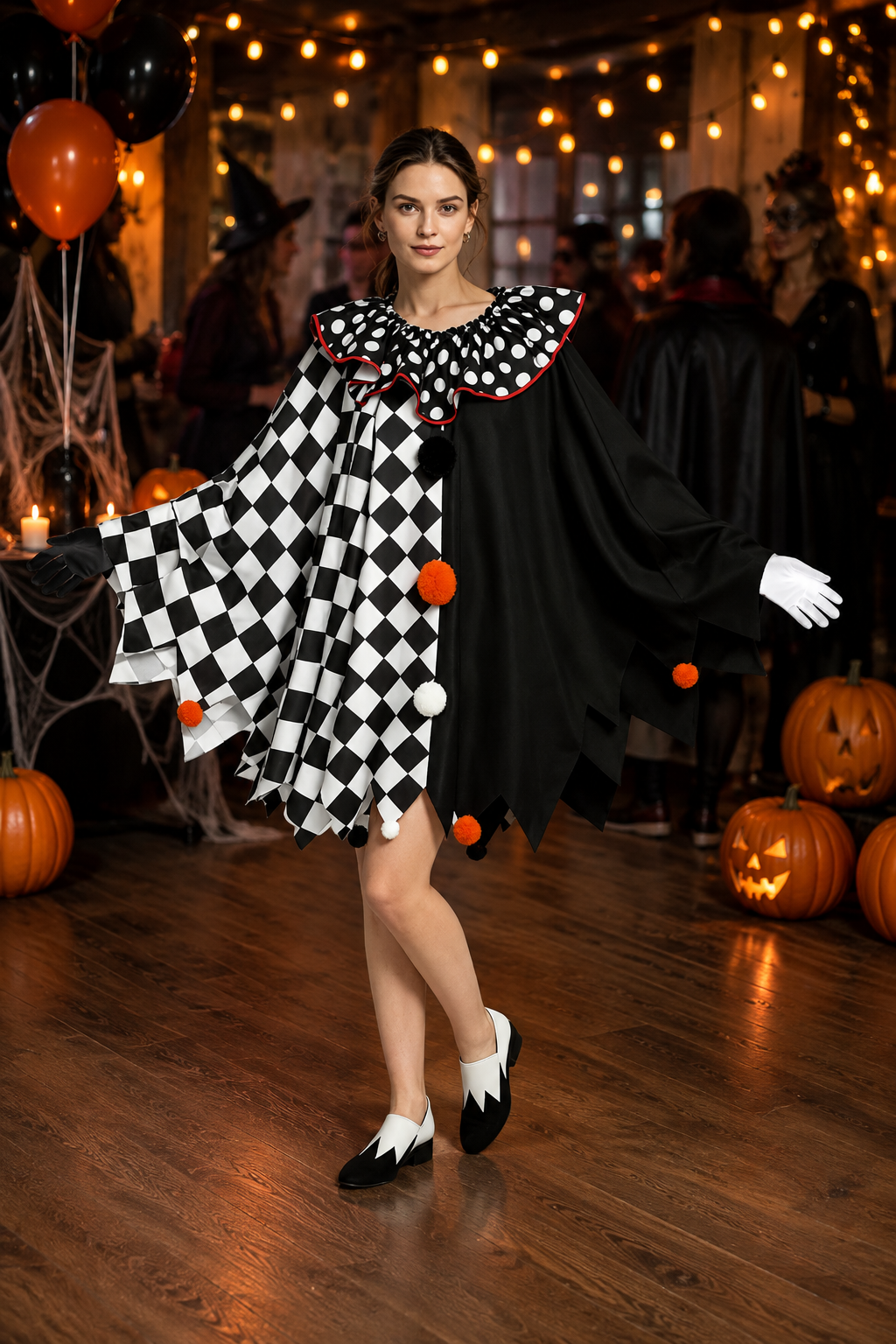 Women's Clown Costume Checkerboard Asymmetric Ruffle Collar – Halloween Parade
