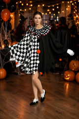 Women's Clown Costume Checkerboard Asymmetric Ruffle Collar – Halloween Parade