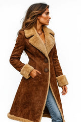 Women’s Coat Notch Collar Button Front Contrast Trim – Winter City Outings