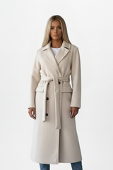 Women’s Coat Notched Collar Tie Waist Long Sleeve – Business Lunch