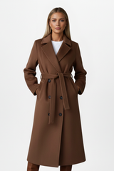 Women’s Coat Notched Collar Tie Waist Long Sleeve – Business Lunch