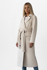 Women’s Coat Notched Collar Tie Waist Long Sleeve – Business Lunch