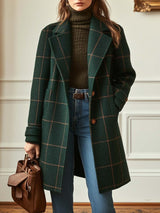Women’s Coat Notched Lapel Windowpane Pattern Button Front Side Pockets – Café Meetups