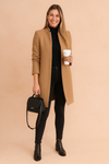 Women’s Coat Open Front Folded Cuffs Mid Length – Workday Commute