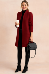 Women’s Coat Open Front Folded Cuffs Mid Length – Workday Commute
