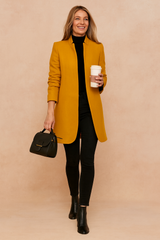 Women’s Coat Open Front Folded Cuffs Mid Length – Workday Commute