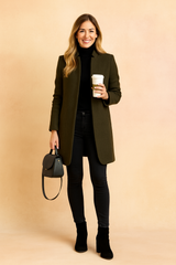 Women’s Coat Open Front Folded Cuffs Mid Length – Workday Commute