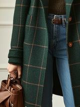 Women's Coat Plaid Longline Lapel Collar Button Front – Autumn Outing