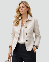 Women’s Coat Pointed Collar Button Front Diamond Quilted Side Pockets – Office Commutes
