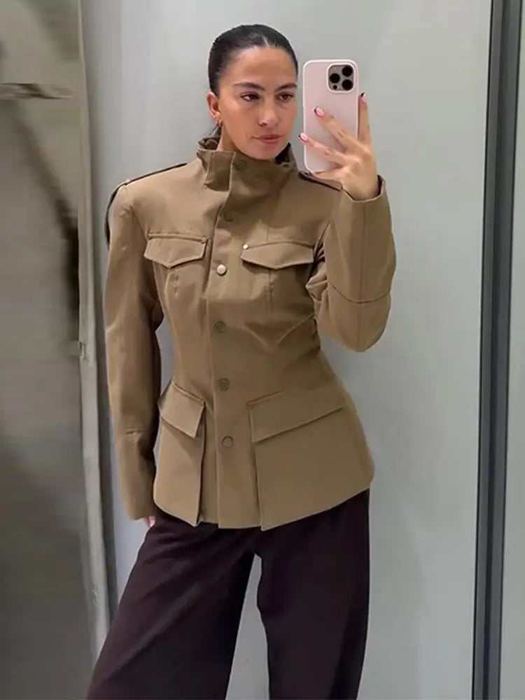 Women's Coat Stand Collar Long Sleeve Flap Pockets – City Commute