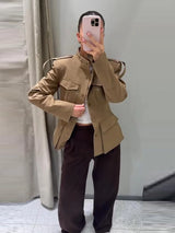 Women's Coat Stand Collar Long Sleeve Flap Pockets – City Commute