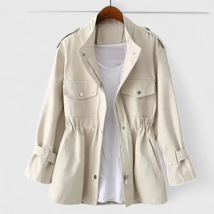 Women's Coat Stand Collar Zip Front Drawstring Waist – Outdoor Errands