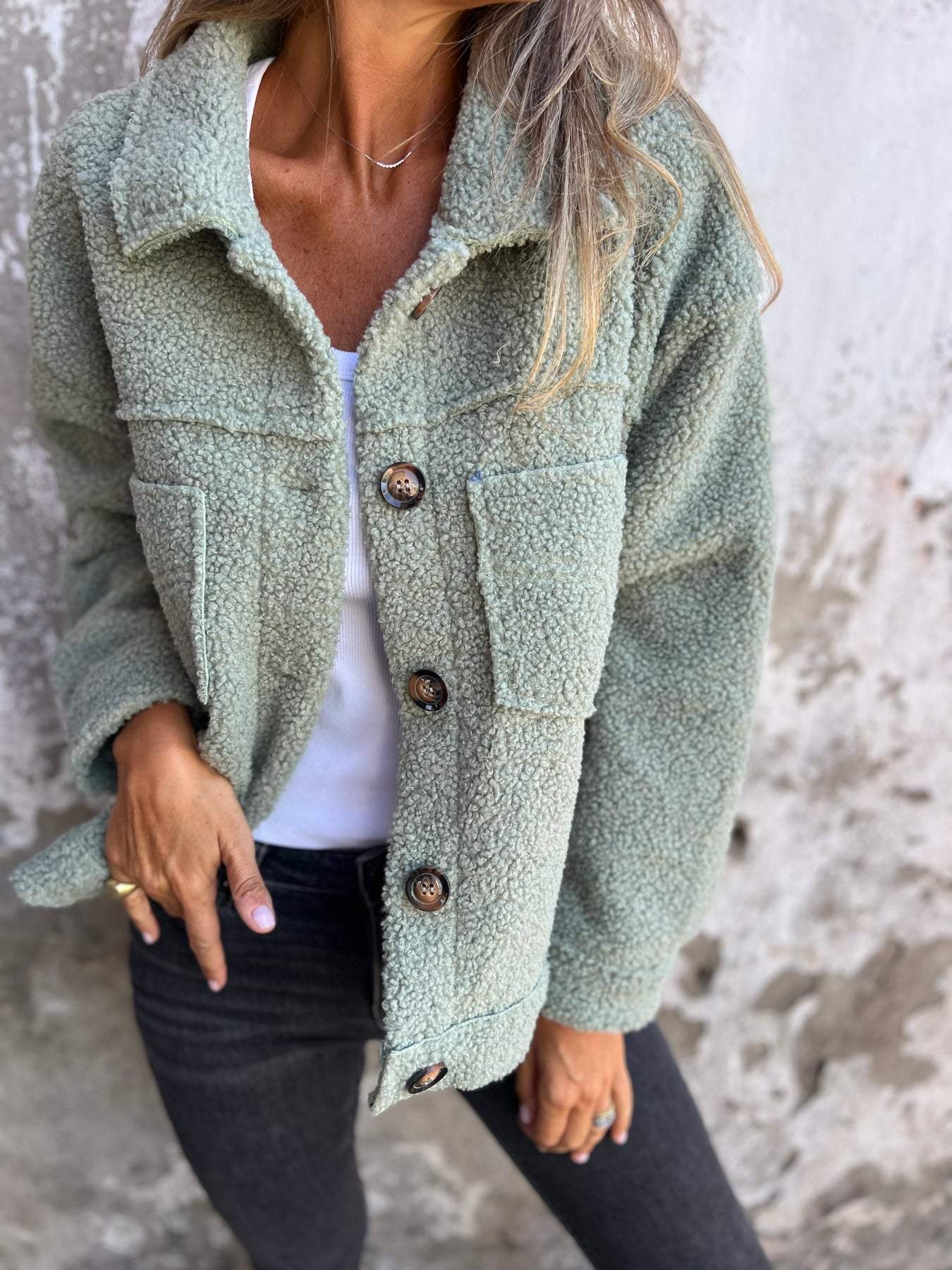 Women's Coat Textured Button Front Point Collar – Weekend Outing