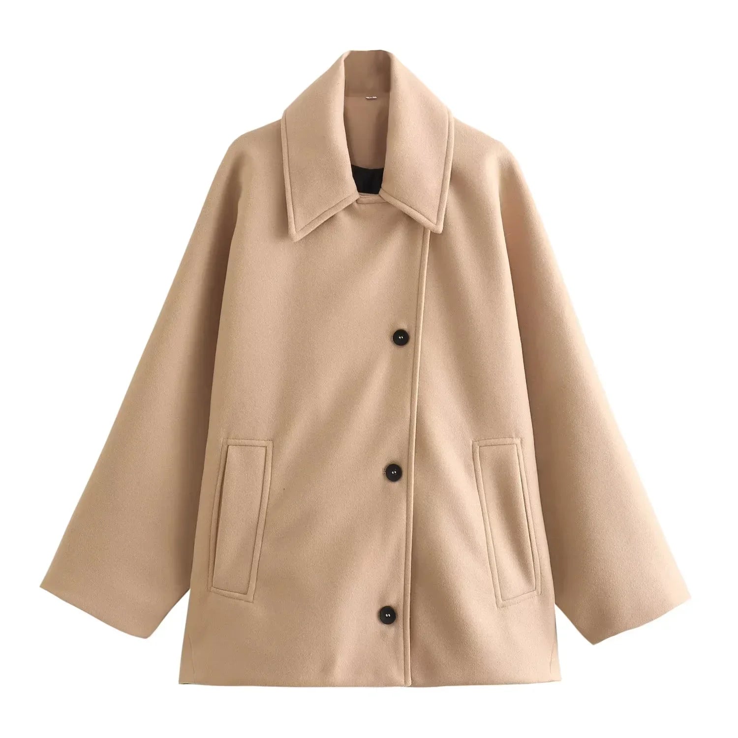 Women's Coat Wide Collar Offset Button Front Welt Pockets – Workday Outing