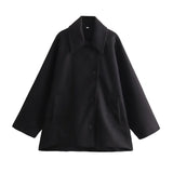 Women's Coat Wide Collar Offset Button Front Welt Pockets – Workday Outing