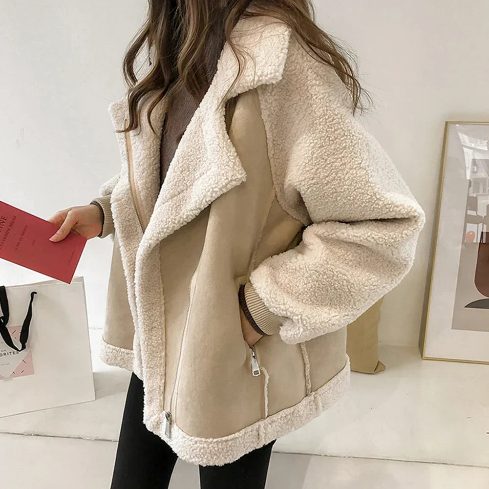 Women's Coat Wide Lapel Zip Pockets Ribbed Cuffs – Winter Errands